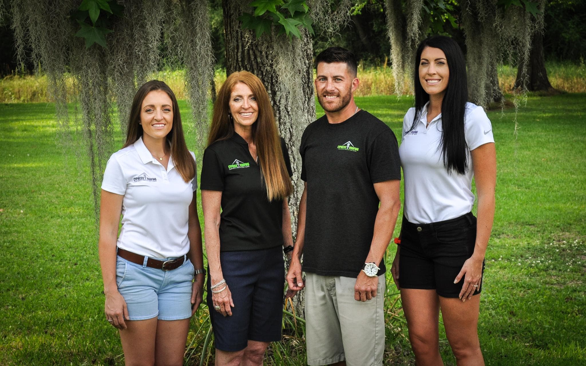 The Cypress Roofing team from left to right: Samantha, Caprice, Joshua and Alex.